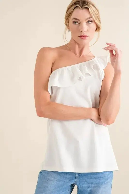 And The Why Ruffle One Shoulder Sleeveless Tank Top - Love Salve